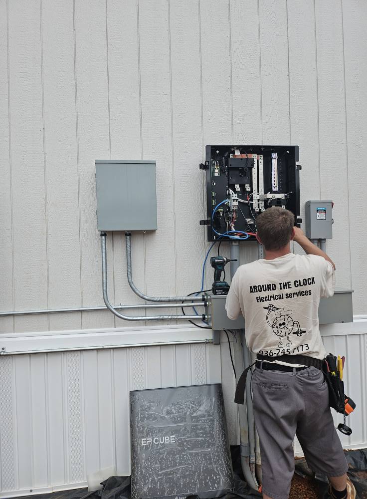 Electrician working on an electrical panel illustration
